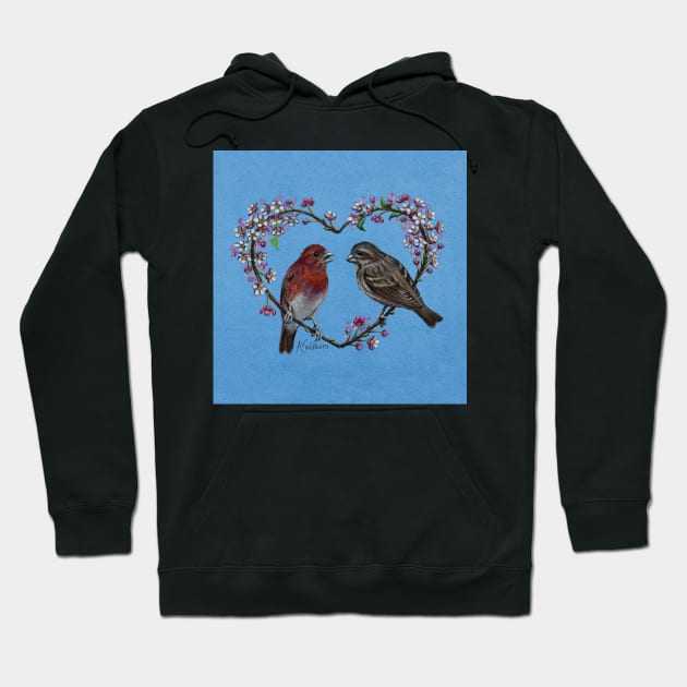 Finch Heart with Pink Blossoms Hoodie by AnimalWhimsy